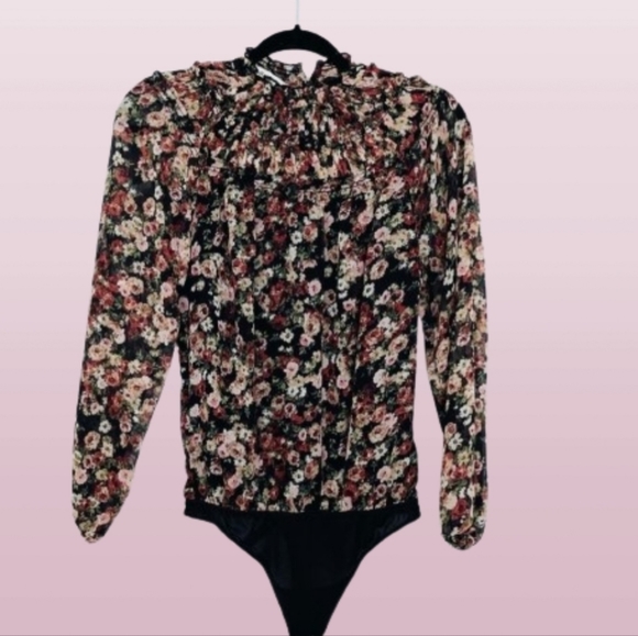 Abercrombie & Fitch Tops - Abercrombie & Fitch‎ Floral Bodysuit Size M High Neck Ruffle Cottagecore